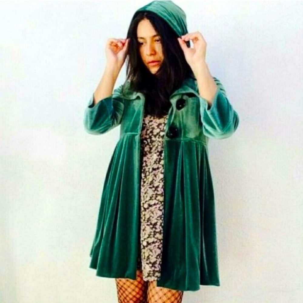 Free People Crushed Velvet Hooded Jacket M